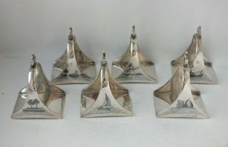 Unusual Set of 6 Egyptian Solid Silver & Niello 
