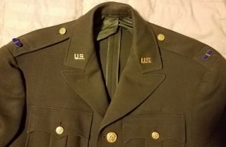 WW2 AAC Officer ' s Wool Regulation Green Dress Field Jacket,  PINS,  Tan Shirt 2
