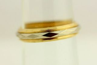 Vintage 14 Kt White Yellow Gold Faceted Wedding Band Ring 8 1/2 - F847