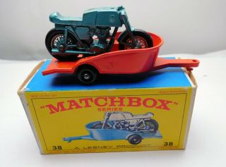Lesney Matchbox Regular Wheels Honda Motorcycle W/orange Trailer Nib