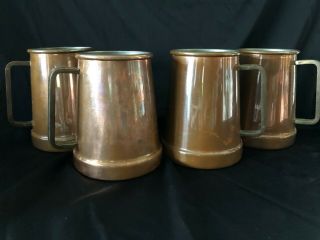 Four Duoro B & M Vtg Solid Copper Tankard Mule Mugs W/ Brass Handle - Portugal