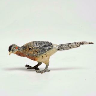 Vintage Austrian Miniature Bronze Cold Painted Female Pheasant 4.  5 "