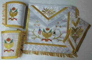 Masonic Rose Croix 33rd Degree A.  A.  S.  R Set Apron,  Collar & Gauntlets Wing Up