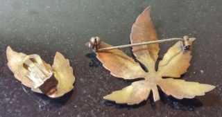 Vintage Bernard Meldahl Norway Sterling Silver Enamel Leaf Brooch Pin Earrings 3