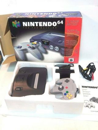 Vintage Nintendo 64 Launch Ed Charcoal Grey Console Complete N64
