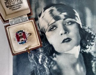 Antique Art Deco 1920s Silver Ring Bohemian Czech Iris Glass Marcasite Size R S