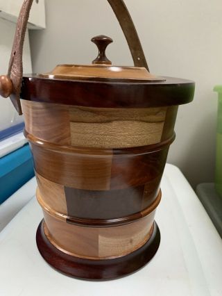 Roata Wooden Ice Bucket Leather Handle Some Damage To One Area