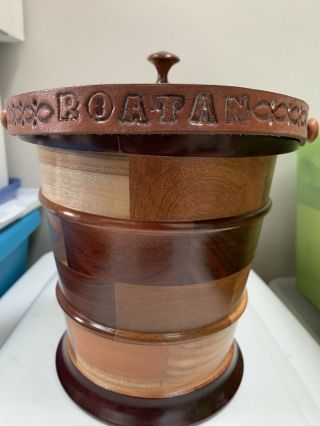 ROATA Wooden Ice Bucket Leather Handle SOME DAMAGE to One Area 2
