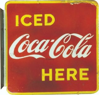 Porcelain Coca Cola Enamel Sign Size 19 " X 18 " Inches 2 Sided Flange