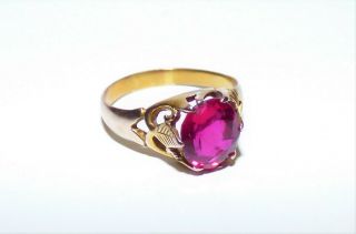 Antique Victorian 9ct Yellow Gold Ring Pink Ruby Or Pink Spinel Pinky Ring Small