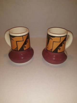 Two Vintage Native American Ute Mtn Mountain Signed Padilla Indian Pottery Mugs