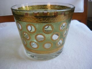 Culver Circles 22k Gold & Green Glass Ice Bucket - 4 7/8 " (h)