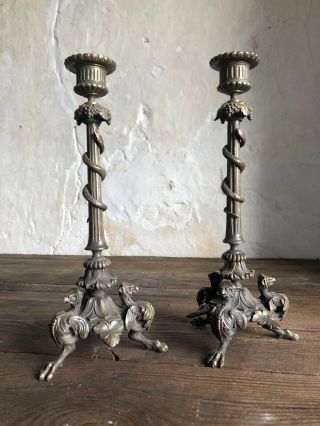 Pair French Empire Bronze Candlesticks.  C1870.  Fine Quality - Barbedienne Style