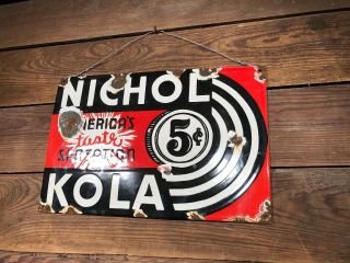 Porcelain Nichol Kola Soda Sign Cola Coke Bottle Cap Vintage Gas Pump Dr Pepper