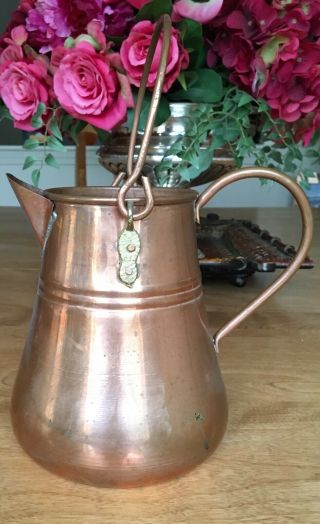 Vintage Copper Water Pitcher Jug With Two Handles