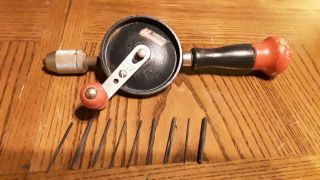 Vintage Stanley Handyman Egg Beater Hand Crank Drill W/bits