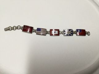 Vintage Wwii Allies Flag Sterling Silver Enameled Bracelet