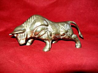 Vintage 71/4” Solid Brass Bull Statue Figurine Taurus Wall Street Paperweight