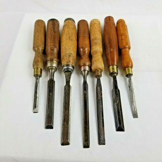 7 Random,  Bevel Edge,  Chisels Some Are Made Of Sheffield Steel Marples Etc.
