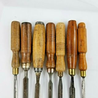7 RANDOM,  BEVEL EDGE,  CHISELS SOME ARE MADE OF SHEFFIELD STEEL MARPLES ETC. 2