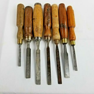 7 RANDOM,  BEVEL EDGE,  CHISELS SOME ARE MADE OF SHEFFIELD STEEL MARPLES ETC. 3
