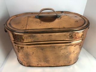 Antique Copper 21” Boiler Wash Tub With Lid & Handles