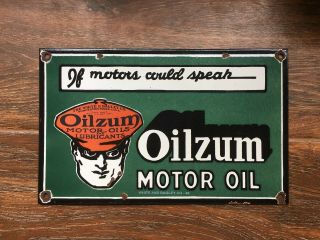 Vintage " Oilzum " Motor Oils & Lubricants Porcelain Enamel Sign 16 " X10 "
