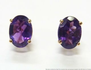 14k Gold Gem Quality Amethyst Earrings 1.  70ctw Classic Gemstone Solitaire Studs