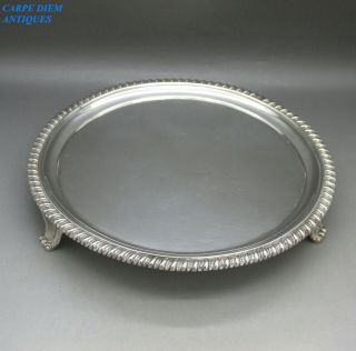 Antique George Iv Good Heavy Solid Sterling Silver Salver Tray 461g London 1823
