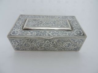 Museum Antique Persian Ottoman Islamic Armenian Solid Silver Niello Jewelry Box