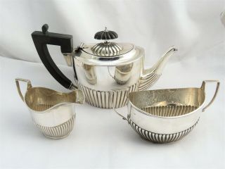 Solid Sterling Silver Tea Set Birm / London 1887 - Queen Anne - Bachelor Size