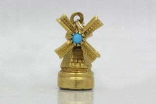 Vintage 14k Yellow Gold,  Turquoise & Mother Of Pearl Windmill Charm/pendant