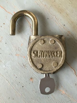 Vintage Slaymaker No.  5 Padlock Embossed Slaymaker Brass Padlock W/key Lock