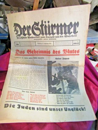 Der Sturmer Newspaper Wartime Issue Wwii German Propaganda,  For Political 7
