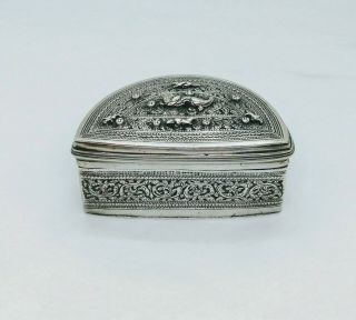 Antique Burmese Silver Half - Moon Lime Box,  Makers Mark,  Shan States,  Late 19th C