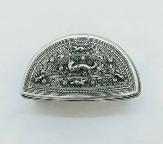 ANTIQUE BURMESE SILVER HALF - MOON LIME BOX,  MAKERS MARK,  SHAN STATES,  LATE 19TH C 2