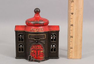 19thC Antique Kyser & Rex Presto Cast Iron Mechanical Building Bank,  NR 2