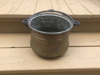 Vintage Copper Cauldron Pot Hanging Iron Handle Large Hammered