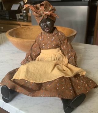 African American Vintage 15 Inch Rag Doll With Porcelain Head,  Hands,  And Feet.