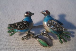 Vintage Sterling Germany Alice Caviness Enamel Blue Birds Marcasite Pin