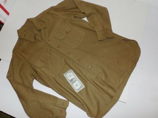 Ww2 Us Army Gi M - 1941 Large Size Od Flannel Wool Shirt 16 1/2 X 34