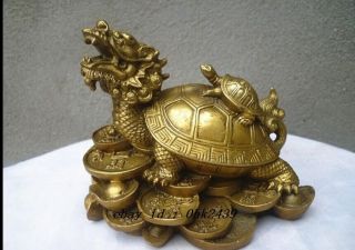 Exquisite Chinese Handwork Bronze Fengshui Dragon Turtle Statue