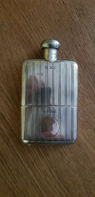 Antique Solid Silver Hip Flask With Cup 1918 W.  Hutton Birmingham