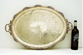 X - Tra Large Early Silver Tray With M Monogram C1860,  28 " X 18 " Inches