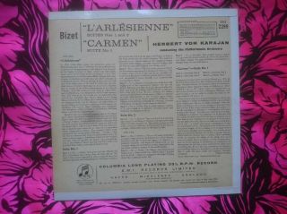 Karajan.  P.  O.  Bizet.  L ' arlesienne.  Carmen.  SAX 2289.  ED1 2