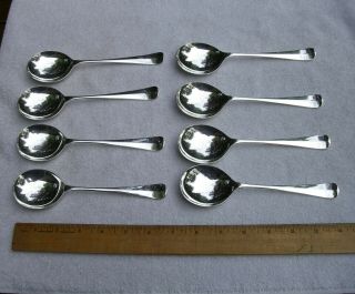 Set 8 English Sterling Round Bowl Soup Spoons 7 Inch - Rattail - Rc Sheffield 1992