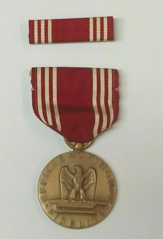 Vintage Wwii Us Army Medal Of Good Conduct - Engraved & Ribbon Bar