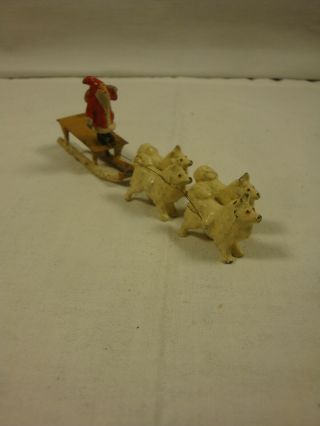Vintage Miniature Cast Iron Santa With Dog Sleigh - German