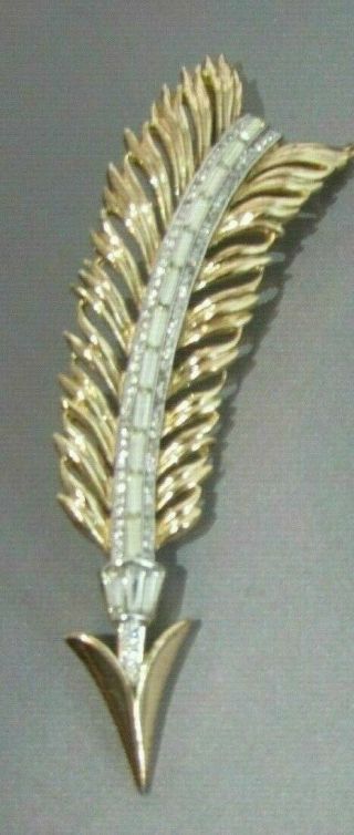 Vintage Crown Trifari Rhinestone Golden Arrow Brooch Pin Figural Large Almost 4 "