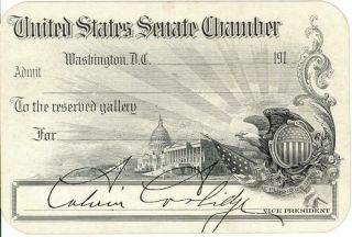 U.  S.  Senate Pass Signed Calvin Coolidge Ca 1914